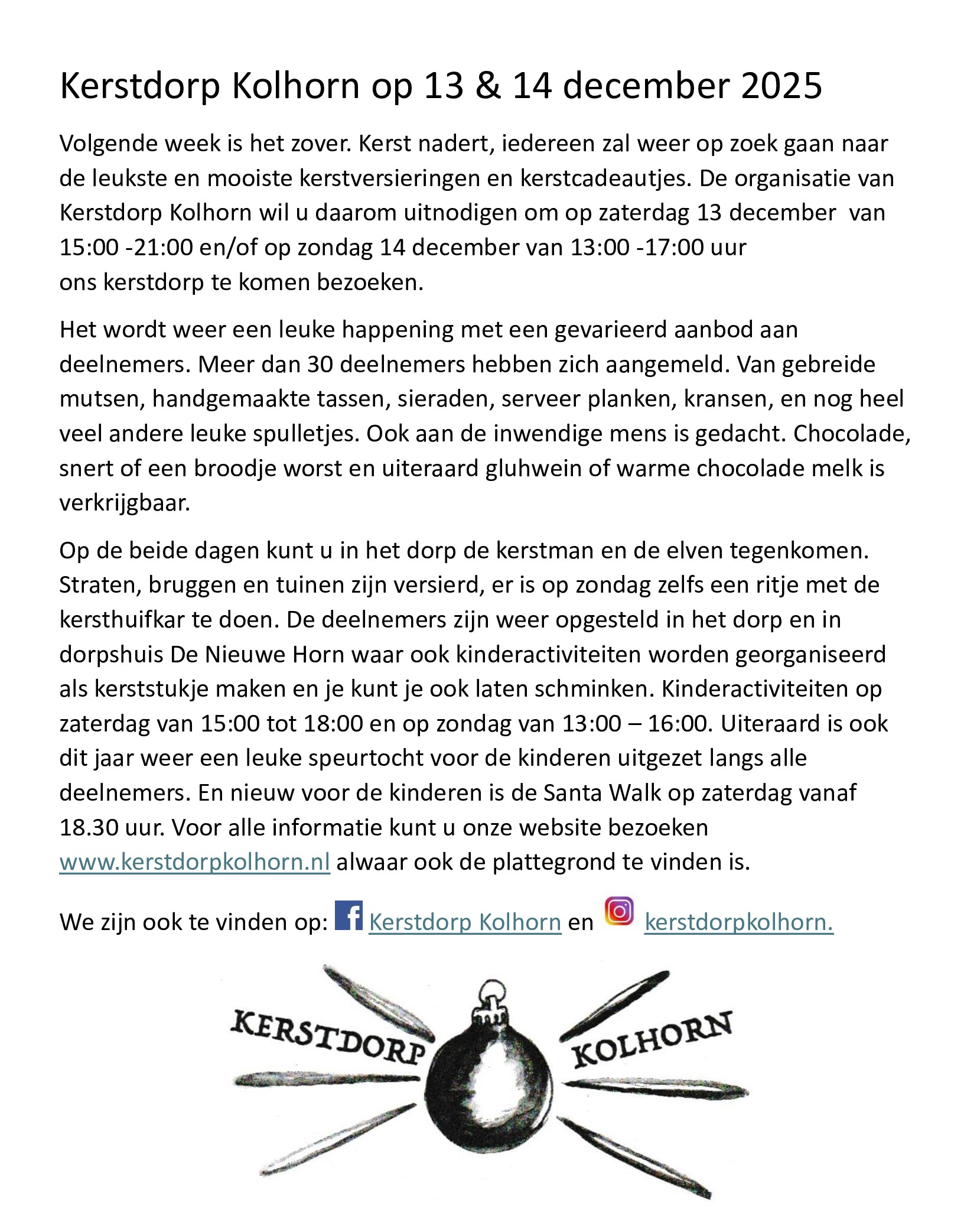 Kerstdorp Kolhorn krant 2025 1bbb
